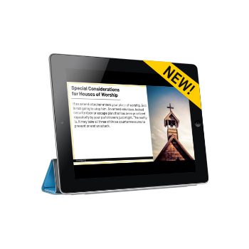 An iPad showing a portion of the course about protecting a house of worthip