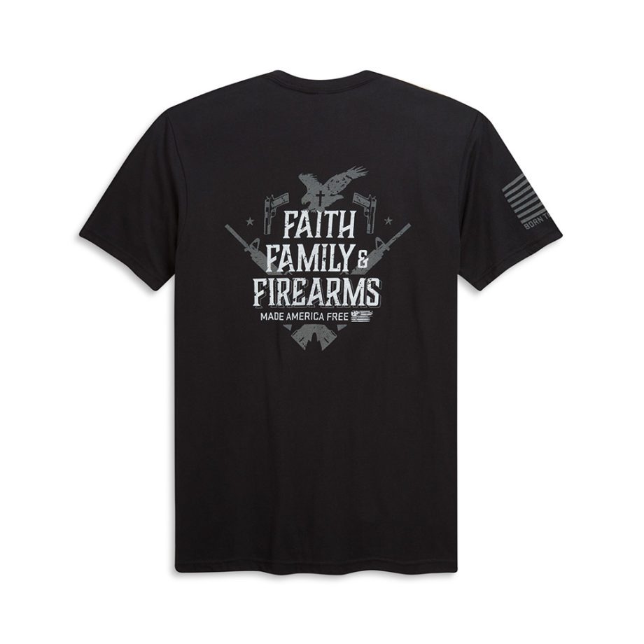 USCCA Men’s Faith, Family, Firearms T-Shirt flat back