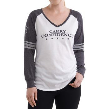 On figure-USCCA Women’s Long-Sleeve Striped Sleeve T-Shirt