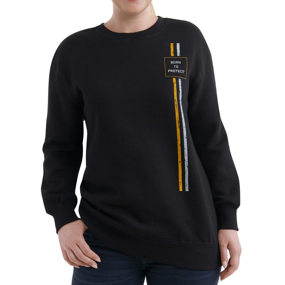 On figure-USCCA Women's Crewneck Front Stripe BTP Sweatshirt