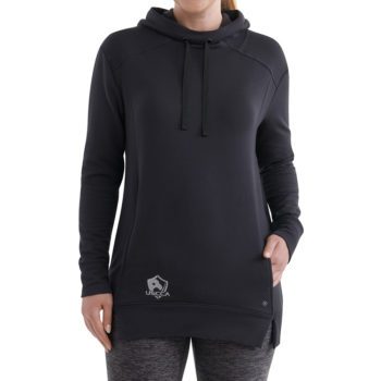 On figure-USCCA Women's Black Embroidered Tunic Hoodie