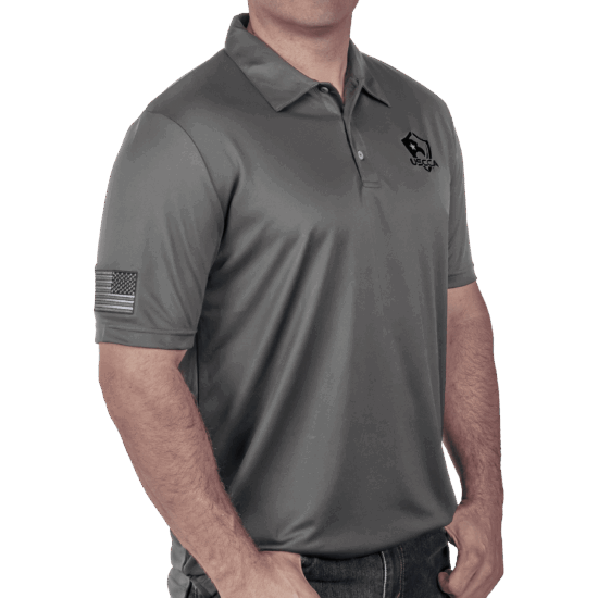 USCCA Men's Performance Logo Polo Graphite On Figure