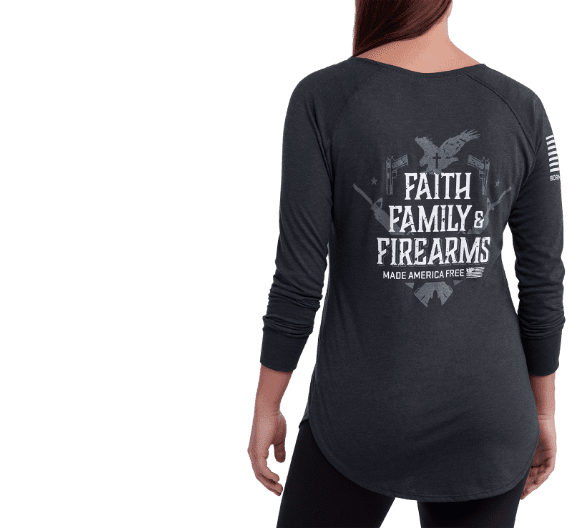 USCCA WOMEN’S LONG-SLEEVE FAITH, FAMILY, FIREARMS T-SHIRT